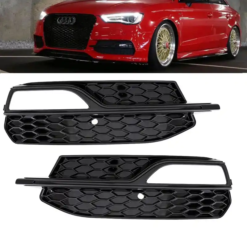 Saisonangebot Set Wabendesign Nebelscheinwerfer Blende Schwarz Glanz passt für Audi A3 8V 12-16 nur S-Line