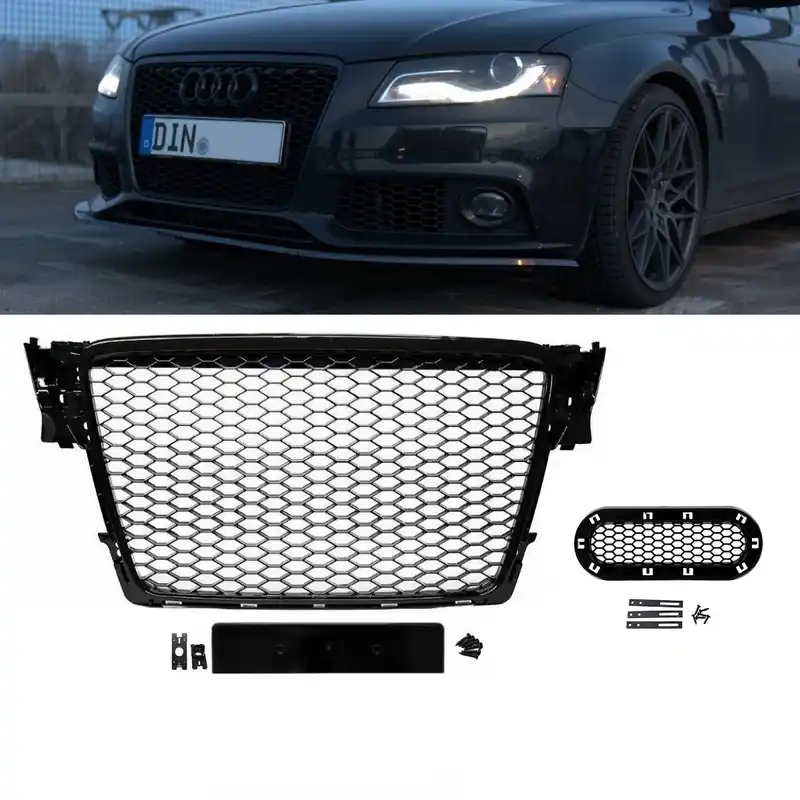 Schneller Versand Front Grille honeycomb black gloss+ emblem holder suitable for Audi A4 B8 08-12 w/o RS4