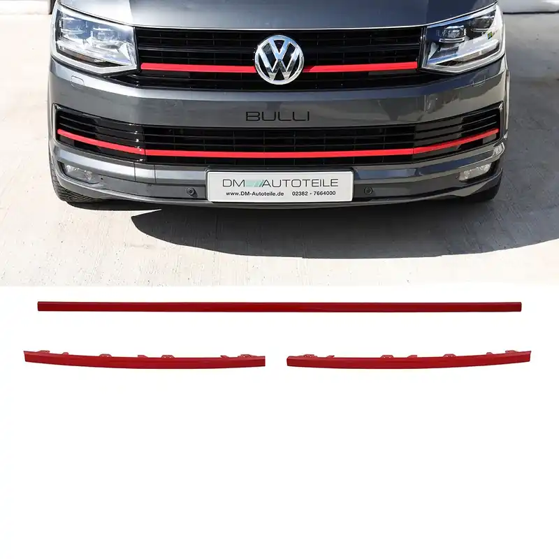 3pcs. Set Red Gloss bumper trims grille front fits on VW T6 up 2015-2019 Highline Kracherpreis
