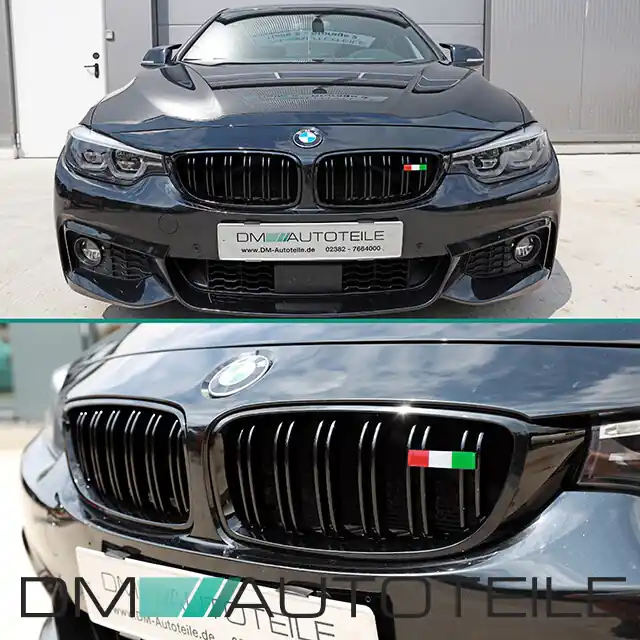 Abverkauf Wunsch Länderflaggen + Emblem Halter für BMW 4er F32 F33 Doppelsteg Kühlergrill Italien