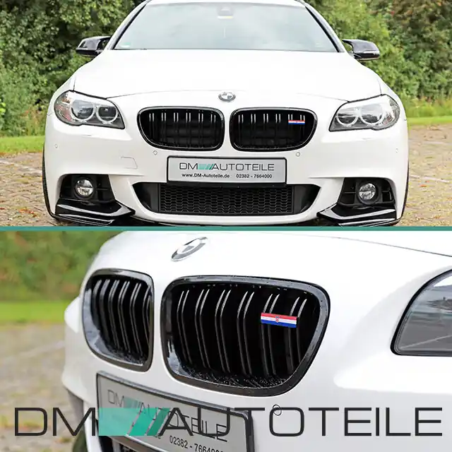 Zertifiziert Wunsch Länderflaggen + Emblem Halter für BMW 5er F10 F11 Doppelsteg Kühlergrill Kroatien