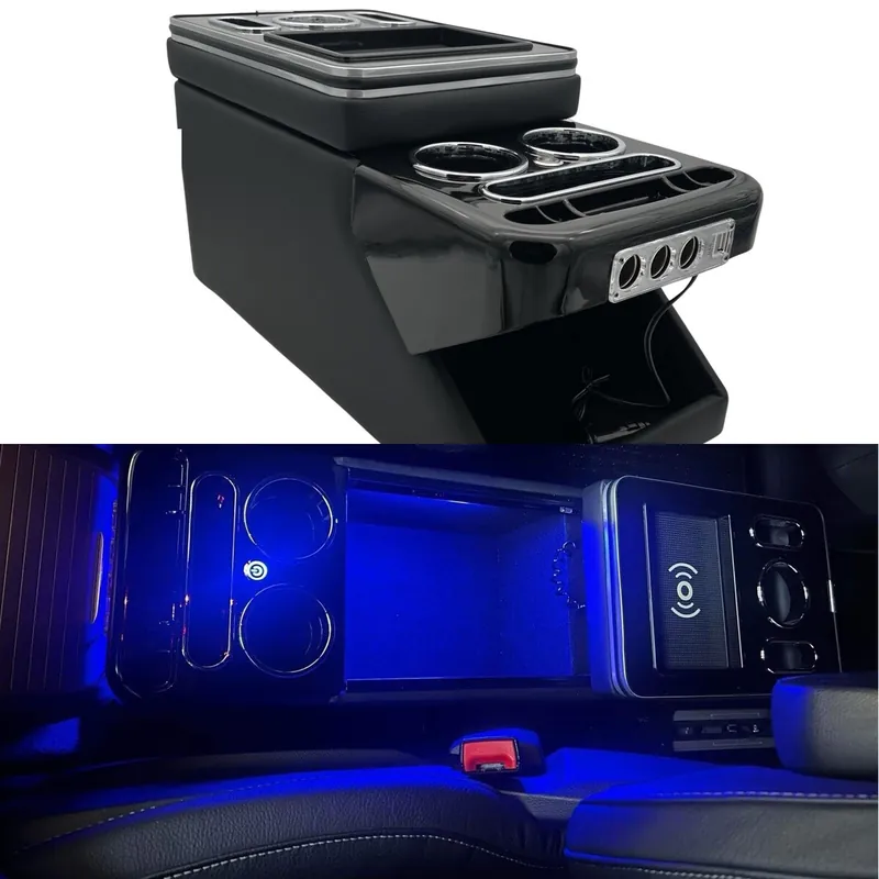Mittelkonsole / Staufach mit Induktionsladeschale / RGB LED / Multi USB für Mercedes Vito W447 Vorfacelift in Schwarz / Chrom Preis Gesenkt
