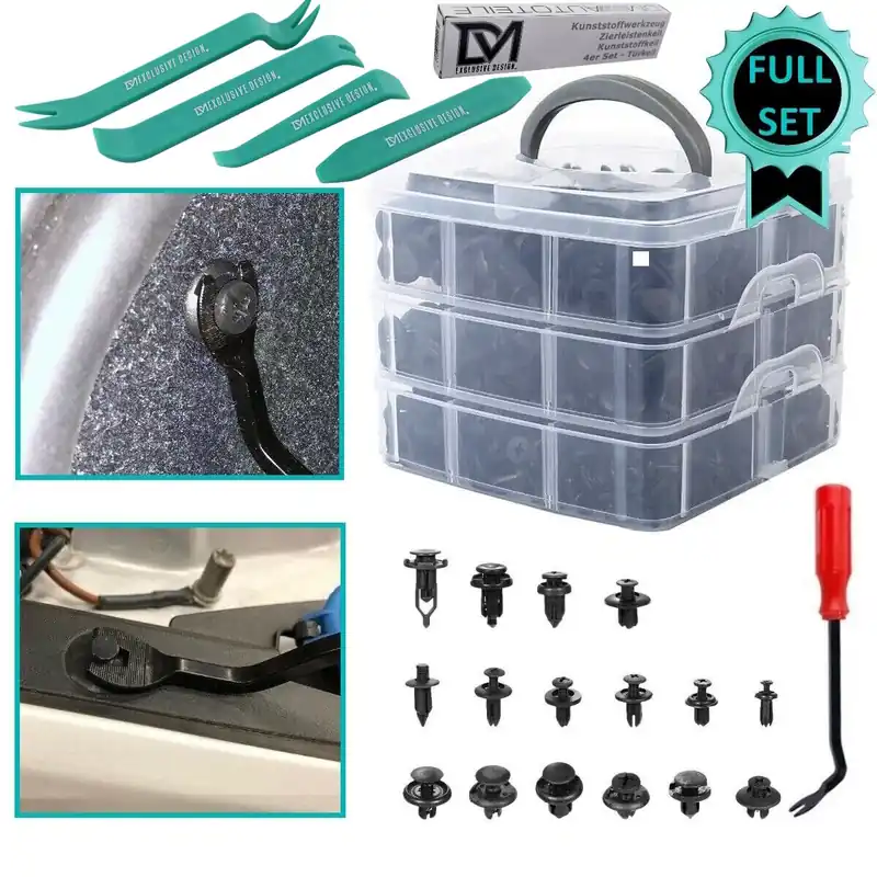Beliebt Set XXL 630 Teile Box Befestigungsclips Nieten Stifte Universal Reparatur Kit + Hebelwerkzeug 4-Teilig Stoßstange +PKW
